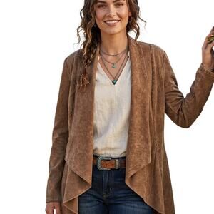 Testimony Los Angeles French Terry Jacket Womens XL Light Brown Draped Open